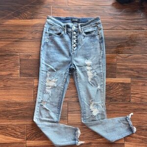 Distressed Button-Fly Women Jeans